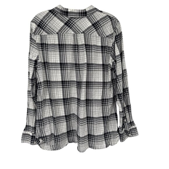 Talbots Womens shirt top size XL Black Plaid Button-Down metallic  Cotton - Picture 5 of 5